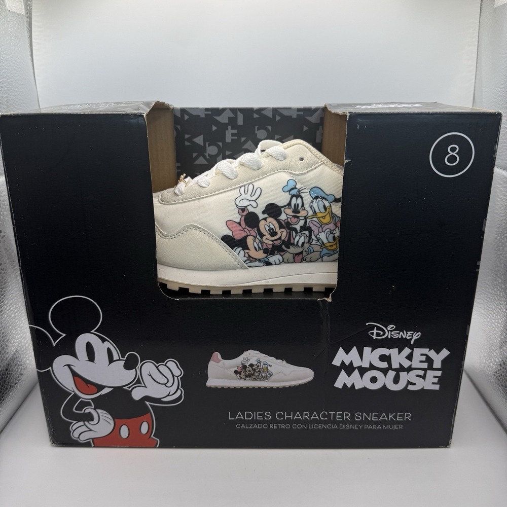 Disney Mickey Mouse & Friends Women’s Size 8 Cream Pink Character Sneakers New